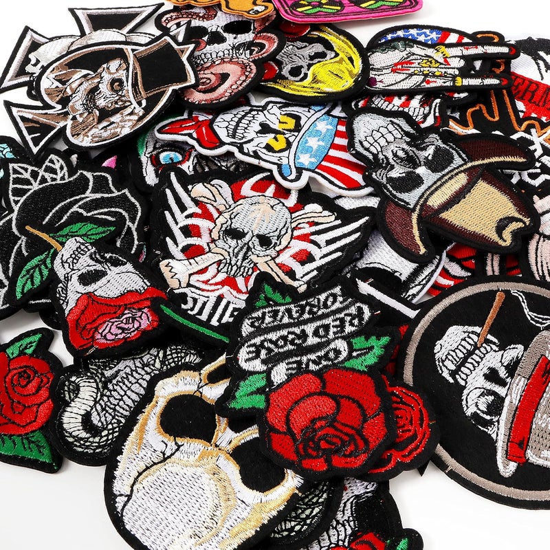 Meneng Embroidered Patches Iron-on Appliques: 30pcs Assorted Cool Punk Embroidery Sew-on Patch for Jackets Clothing - Image 2